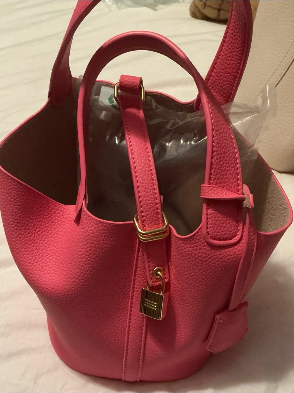 Bright Pink Pebbled Leather Tote with Gold Accent *New*